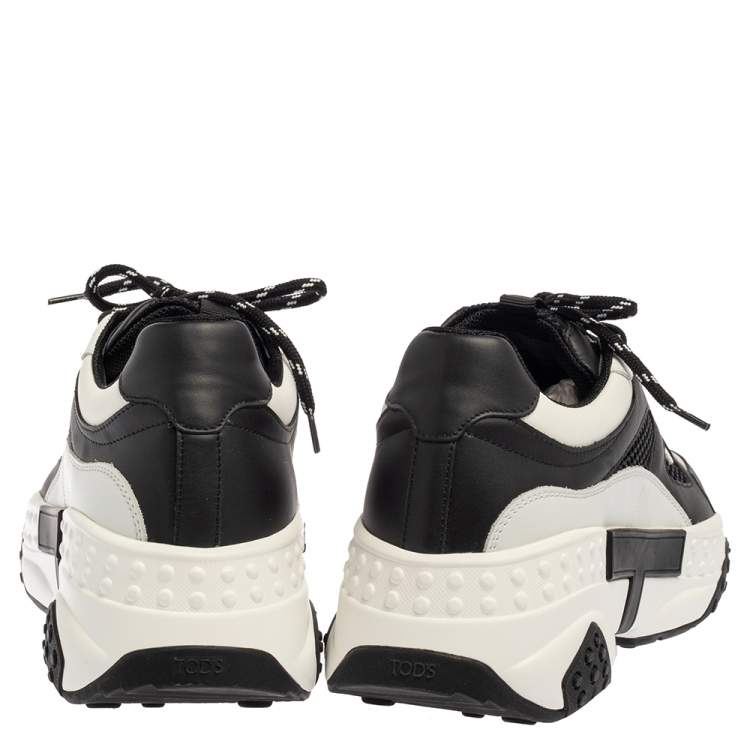 Pre Owned Tod's Black/White Leather And Mesh Active Sporty Sneakers Size 41