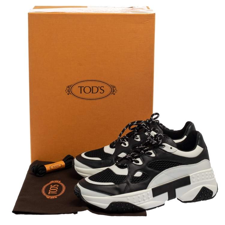 Pre Owned Tod's Black/White Leather And Mesh Active Sporty Sneakers Size 41