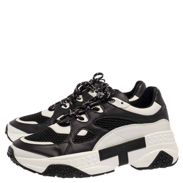 Pre Owned Tod's Black/White Leather And Mesh Active Sporty Sneakers Size 41