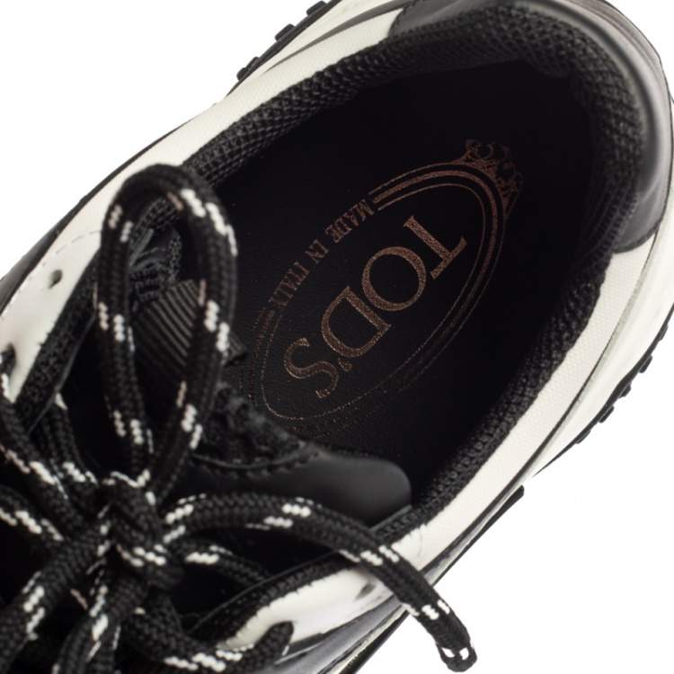 Pre Owned Tod's Black/White Leather And Mesh Active Sporty Sneakers Size 41