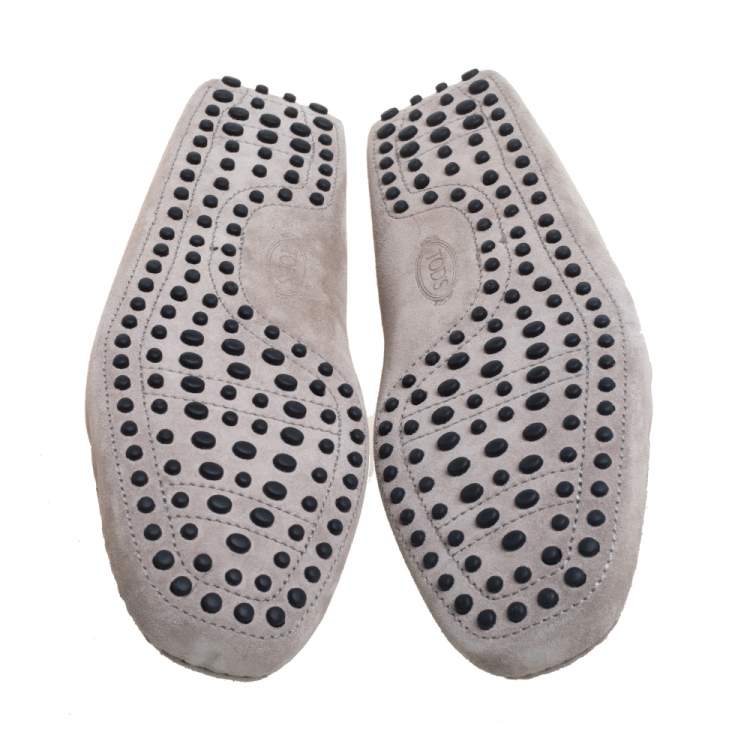 Pre Owned Tod's Grey Suede Gommino Double T Slip On Loafers Size 42.5