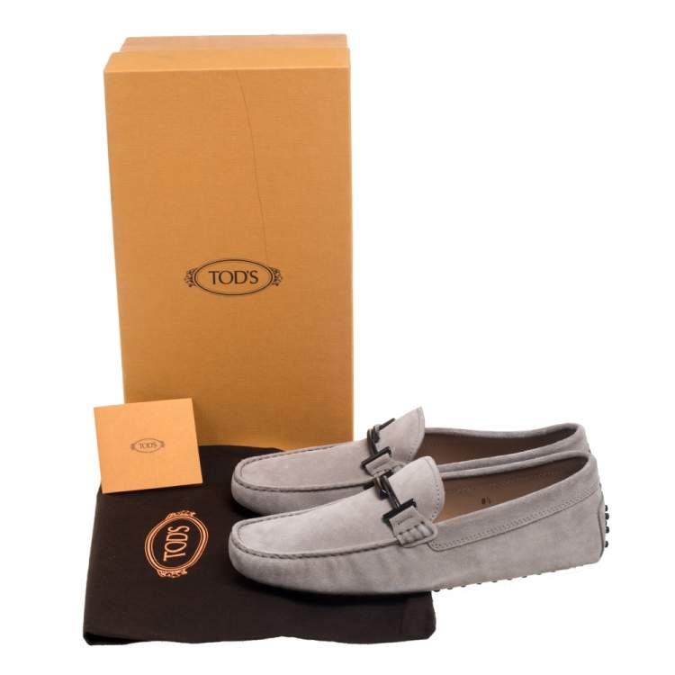 Pre Owned Tod's Grey Suede Gommino Double T Slip On Loafers Size 42.5