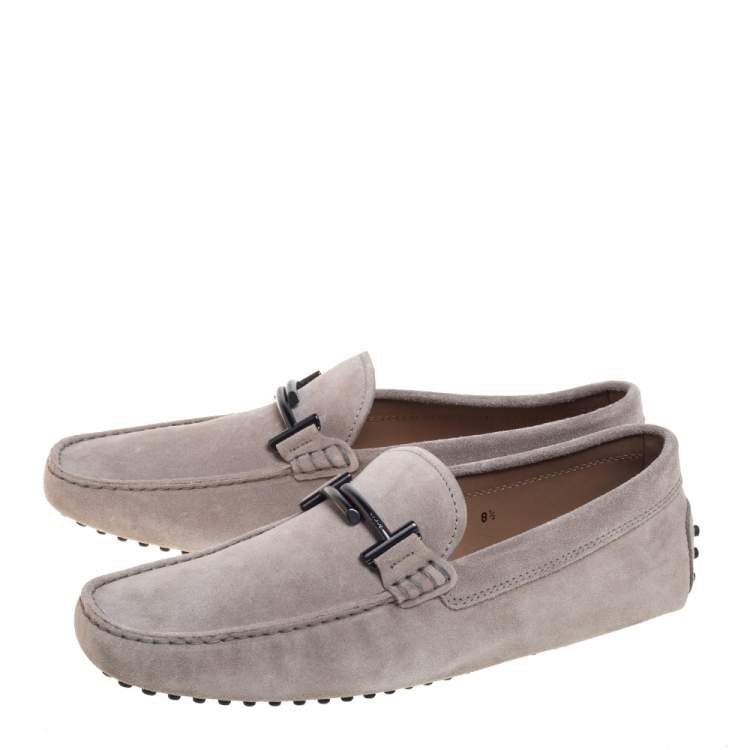 Pre Owned Tod's Grey Suede Gommino Double T Slip On Loafers Size 42.5