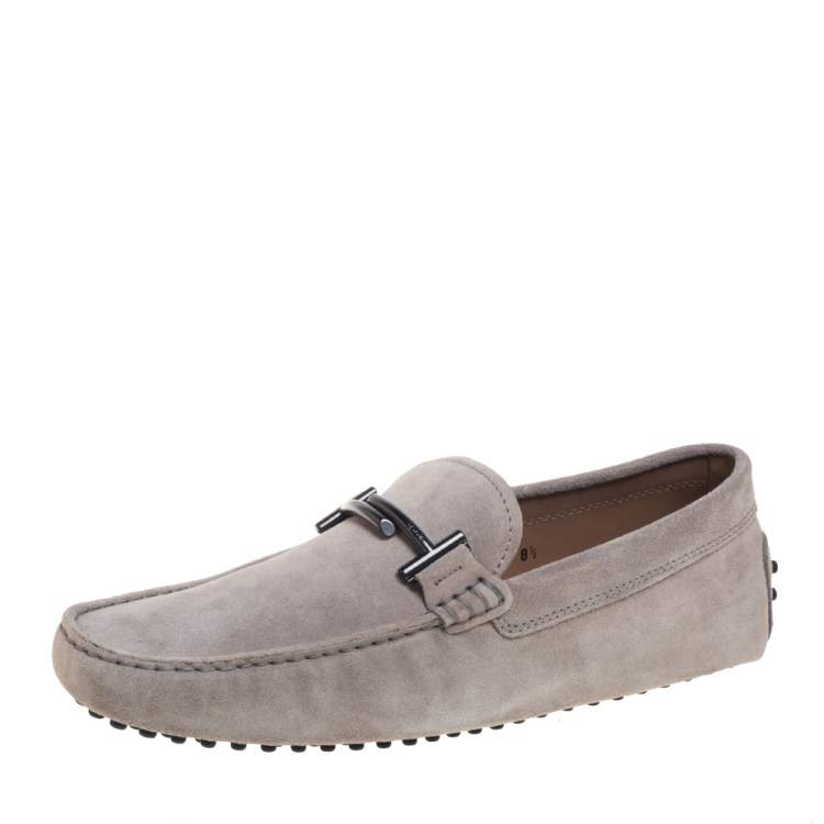 Pre Owned Tod's Grey Suede Gommino Double T Slip On Loafers Size 42.5
