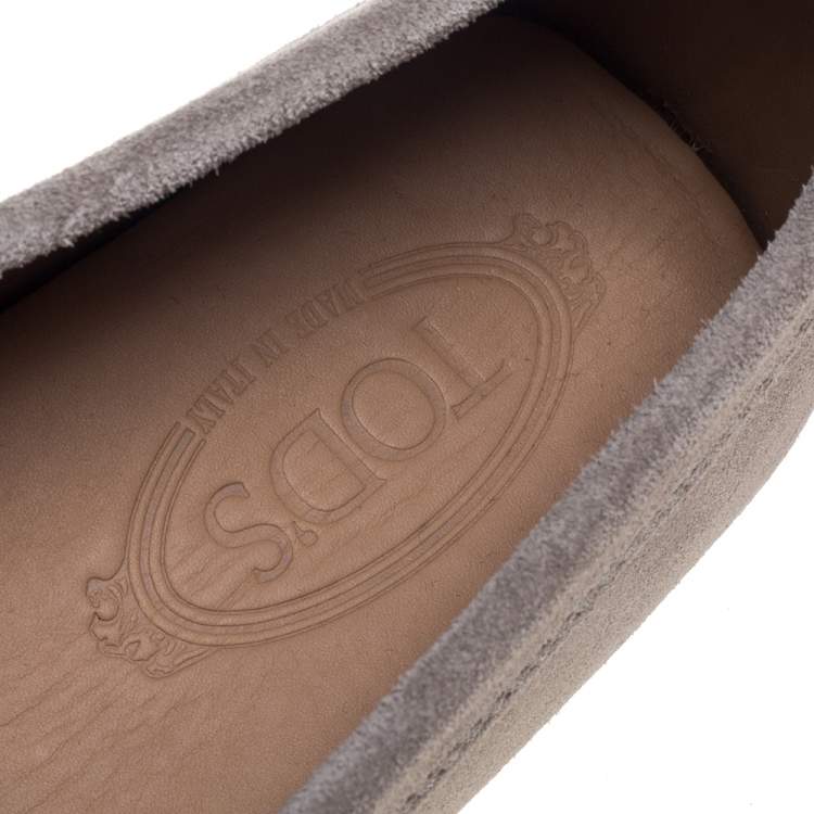 Pre Owned Tod's Grey Suede Gommino Double T Slip On Loafers Size 42.5