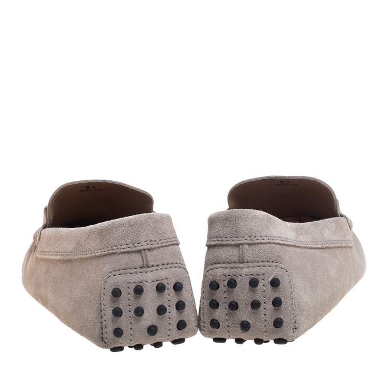 Pre Owned Tod's Grey Suede Gommino Double T Slip On Loafers Size 42.5