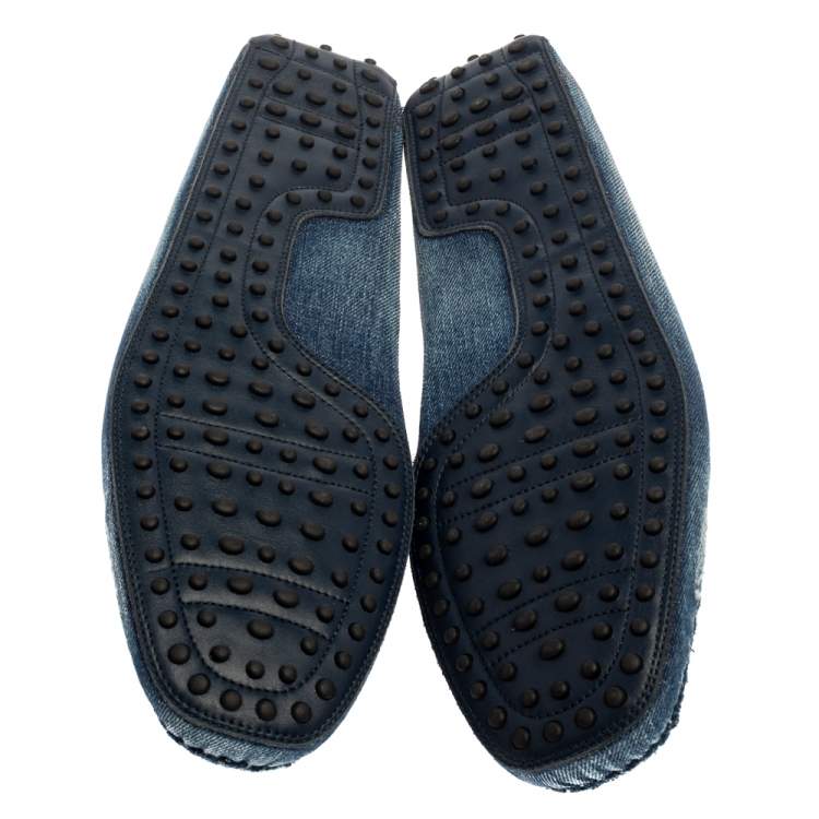 Pre Owned Tod's Blue Denim Fabric Gommino Penny Slip On Loafers Size 45.5