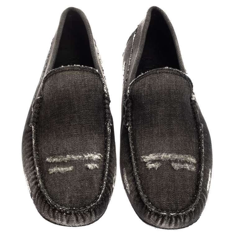 Pre Owned Tod's Two Tone Denim Fabric Gommino Slip On Loafers Size 42