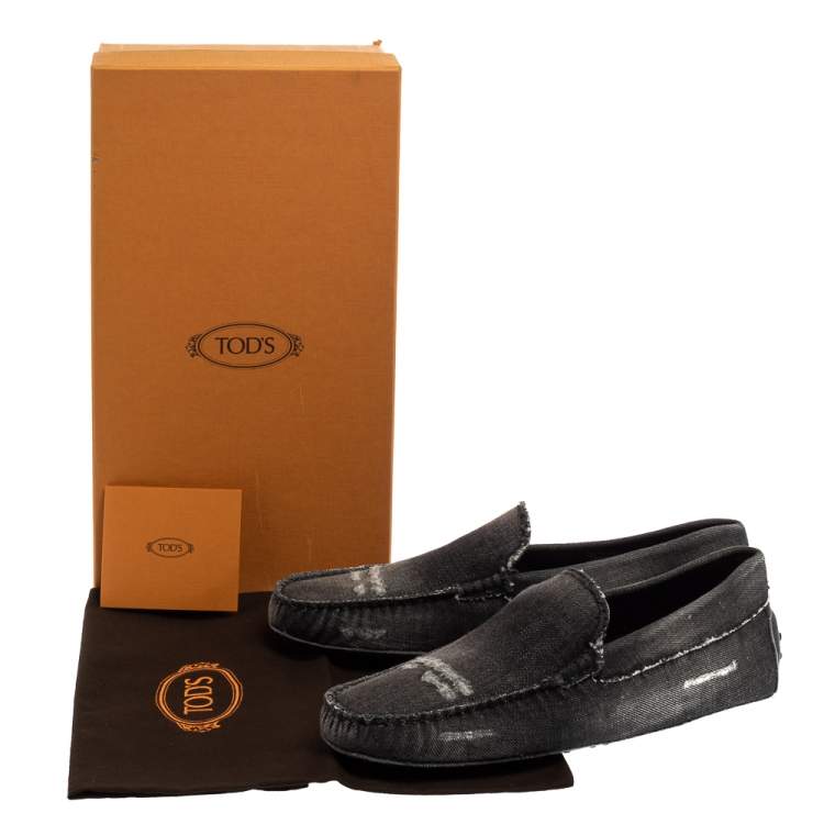 Pre Owned Tod's Two Tone Denim Fabric Gommino Slip On Loafers Size 42