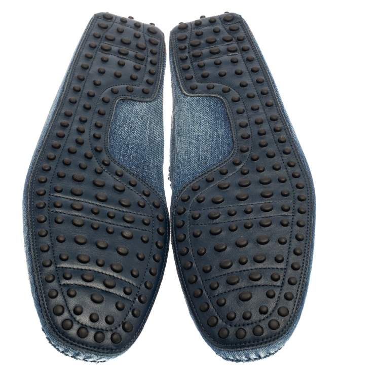 Pre Owned Tod's Blue Denim Fabric Gommino Penny Slip On Loafers Size 43