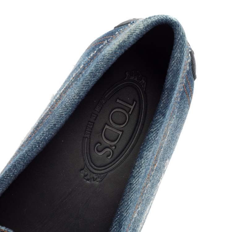 Pre Owned Tod's Blue Denim Fabric Gommino Penny Slip On Loafers Size 43