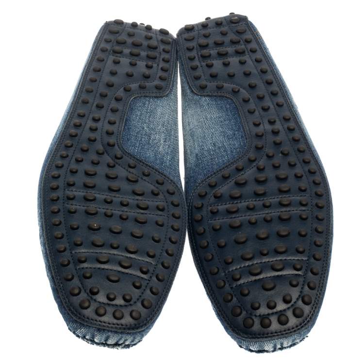 Pre Owned Tod's Blue Denim Fabric Gommino Penny Slip On Loafers Size 42