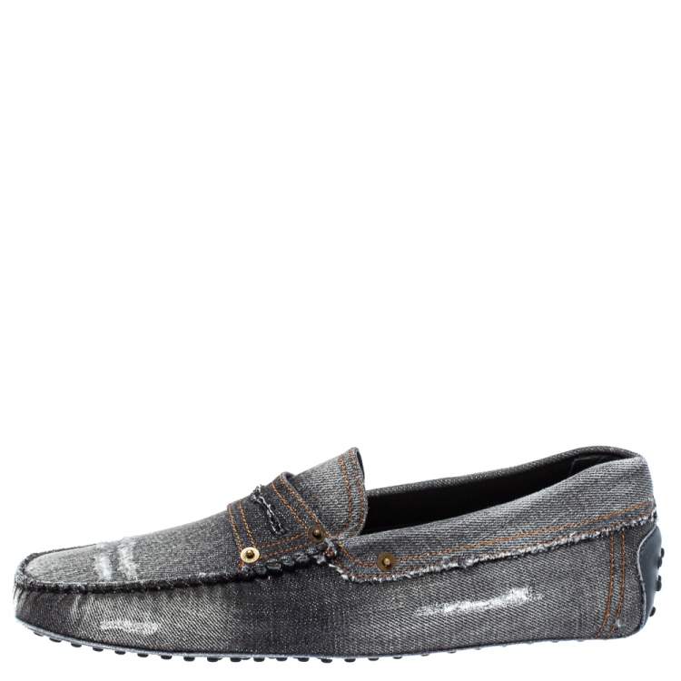 Pre Owned Tod's Two Tone Denim Fabric Gommino Penny Slip On Loafers Size 45