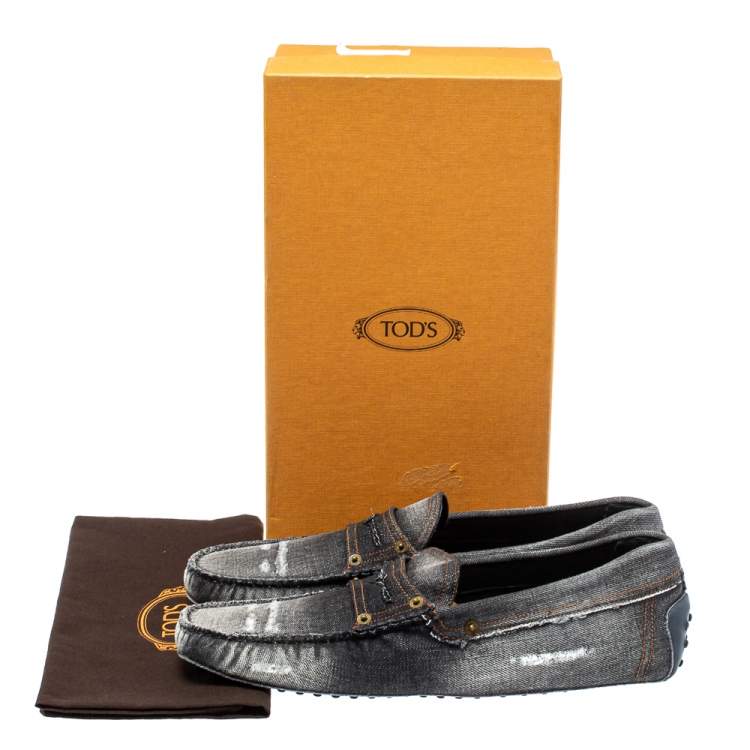 Pre Owned Tod's Two Tone Denim Fabric Gommino Penny Slip On Loafers Size 45