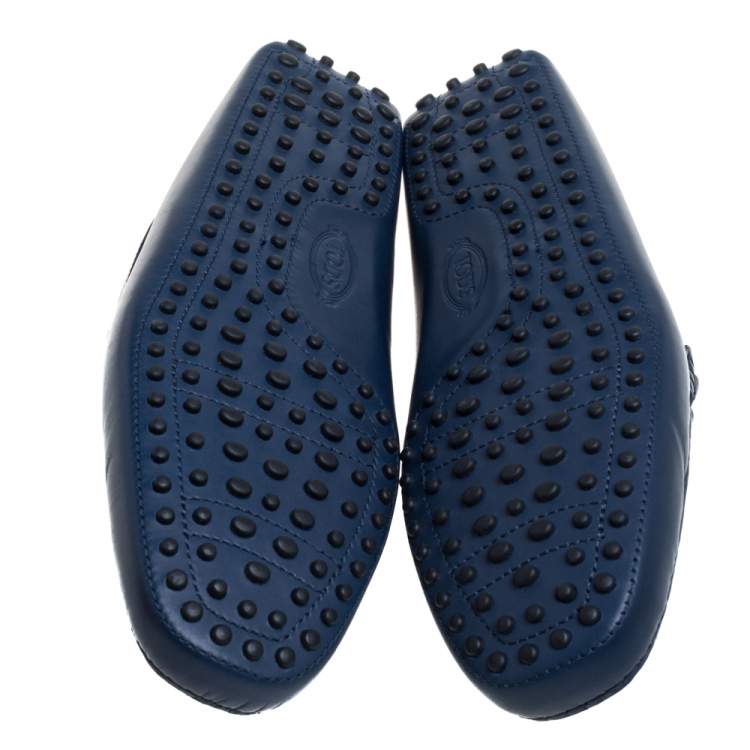 Pre Owned Tod's Blue Leather Gommino Double T Slip On Loafers Size 42