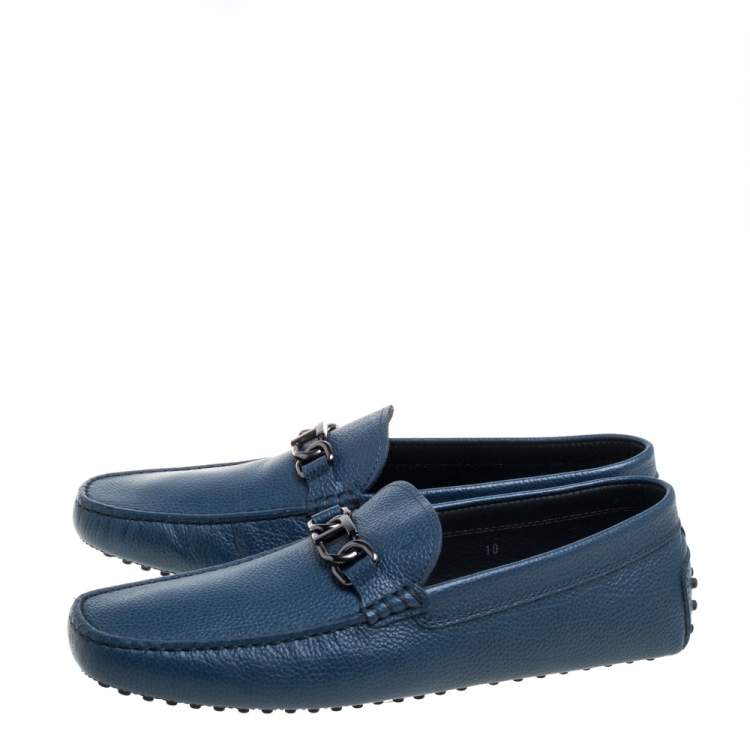 Tod's Blue Leather Gommino Slip On Loafers Size 44.5