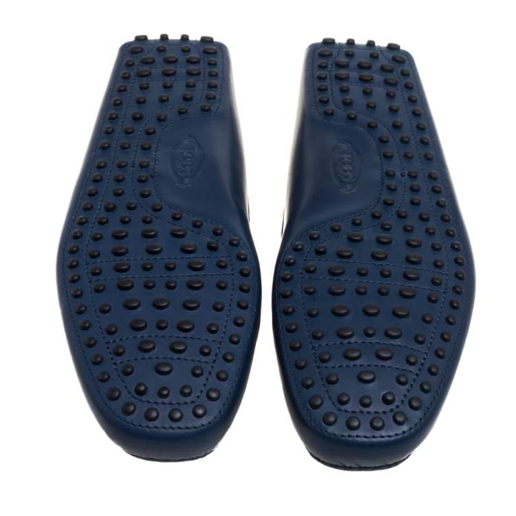 Pre Owned Tod's Blue Leather Gommino Double T Slip On Loafers Size 42.5