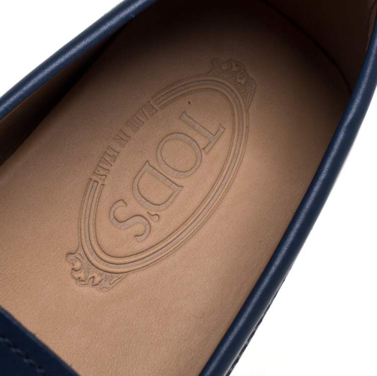 Pre Owned Tod's Blue Leather Gommino Double T Slip On Loafers Size 42.5