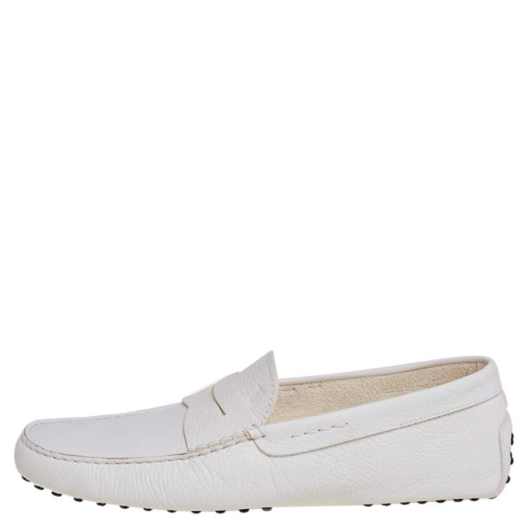 Pre Owned Tods White Leather Gommino Driving Loafers Size 44.5