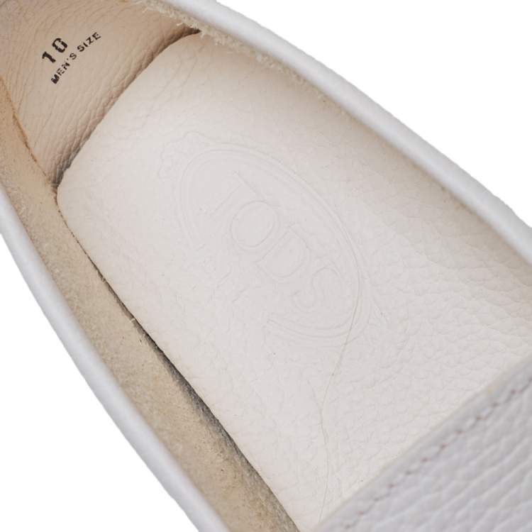 Pre Owned Tods White Leather Gommino Driving Loafers Size 44.5