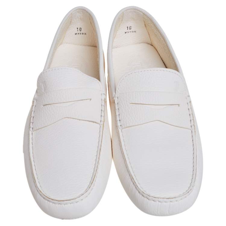 Pre Owned Tods White Leather Gommino Driving Loafers Size 44.5