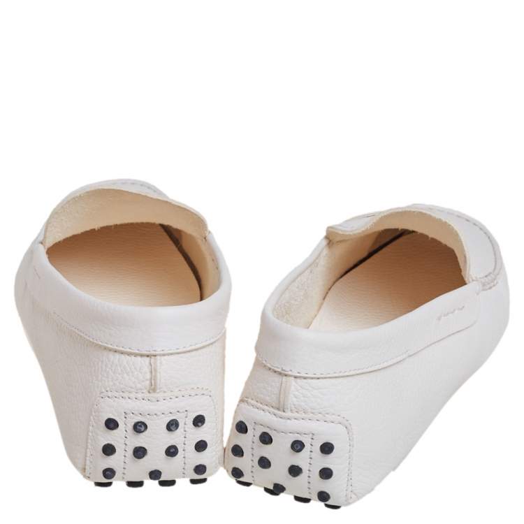 Pre Owned Tods White Leather Gommino Driving Loafers Size 44.5