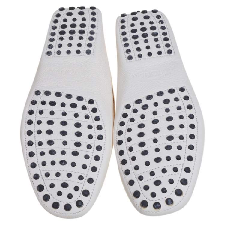 Pre Owned Tods White Leather Gommino Driving Loafers Size 44.5
