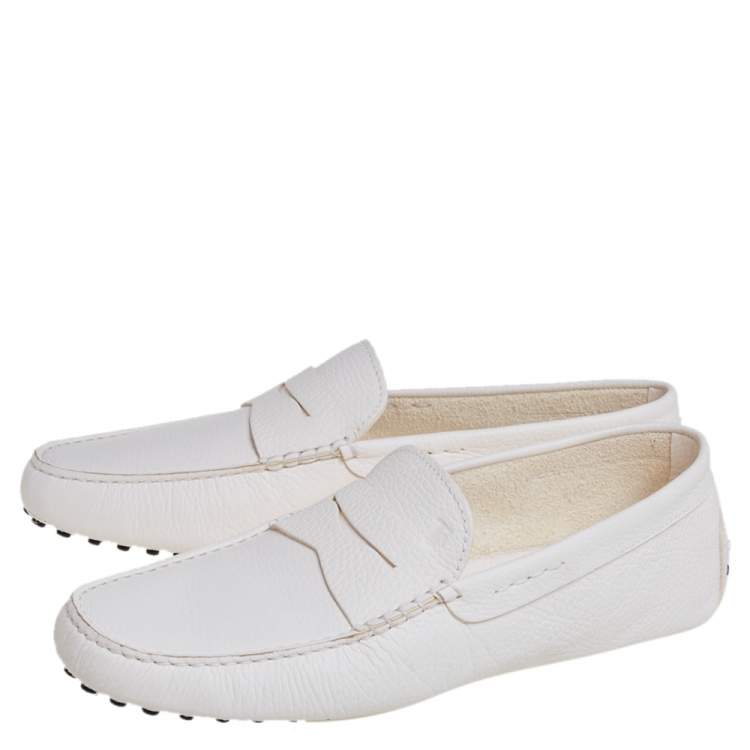 Pre Owned Tods White Leather Gommino Driving Loafers Size 44.5