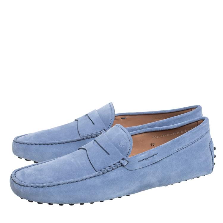 Pre Owned Tod's Blue Suede Gommino Loafers Size 44.5