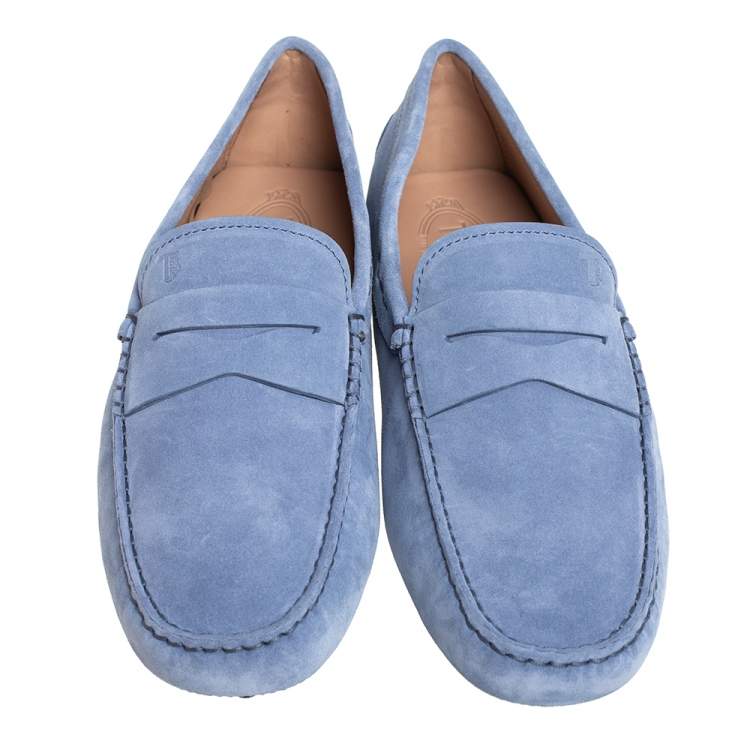Pre Owned Tod's Blue Suede Gommino Loafers Size 44.5