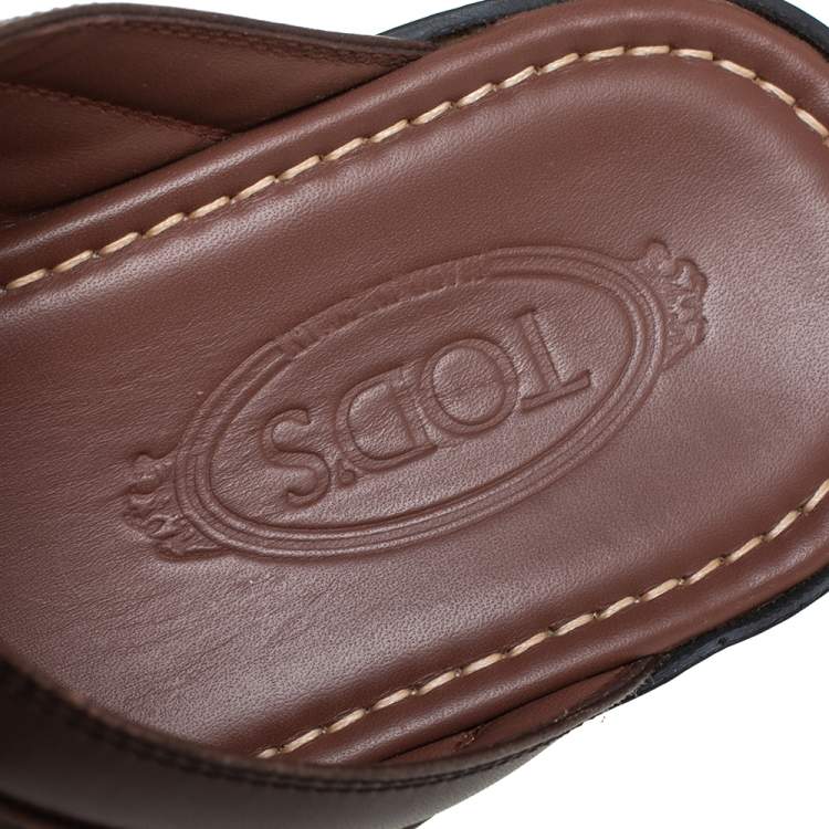 Pre Owned Tod's Brown Leather Slide Sandals Size 42.5