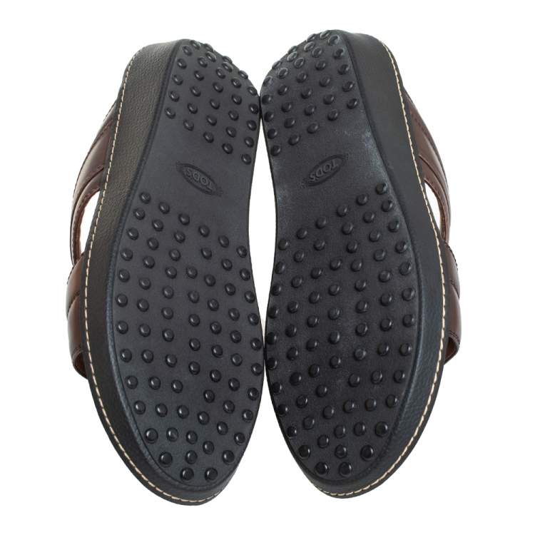 Pre Owned Tod's Brown Leather Slide Sandals Size 42.5