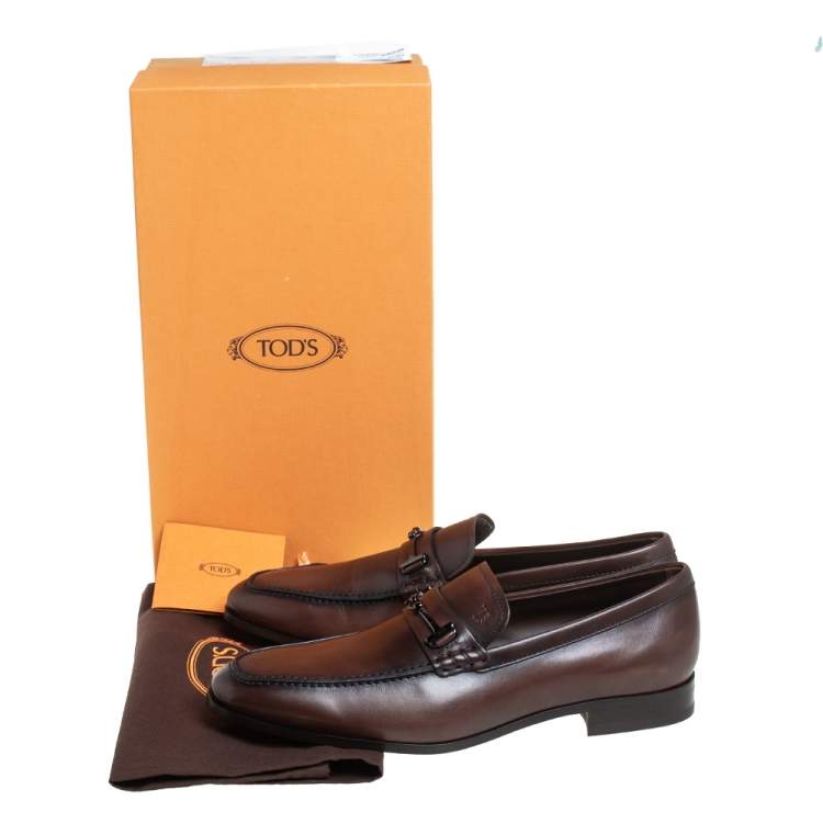 Pre Owned Tod's Brown Leather Horsebit Slip on Loafers Size 41.5
