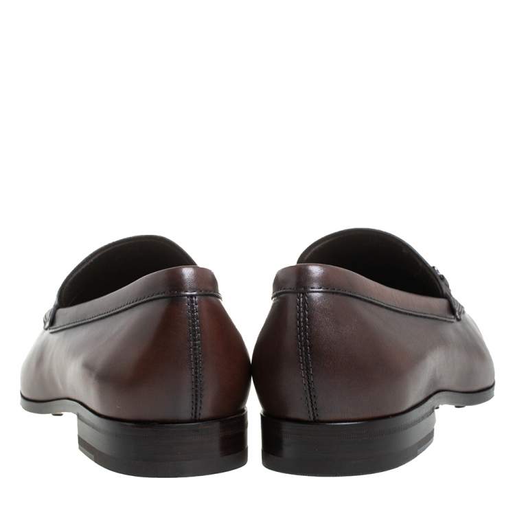 Pre Owned Tod's Brown Leather Horsebit Slip on Loafers Size 41.5