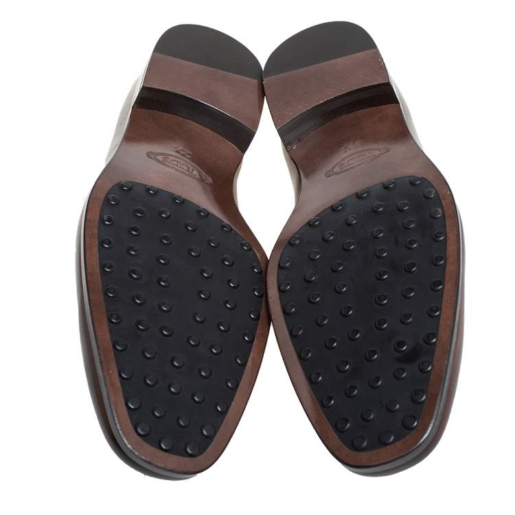 Pre Owned Tod's Brown Leather Horsebit Slip on Loafers Size 41.5