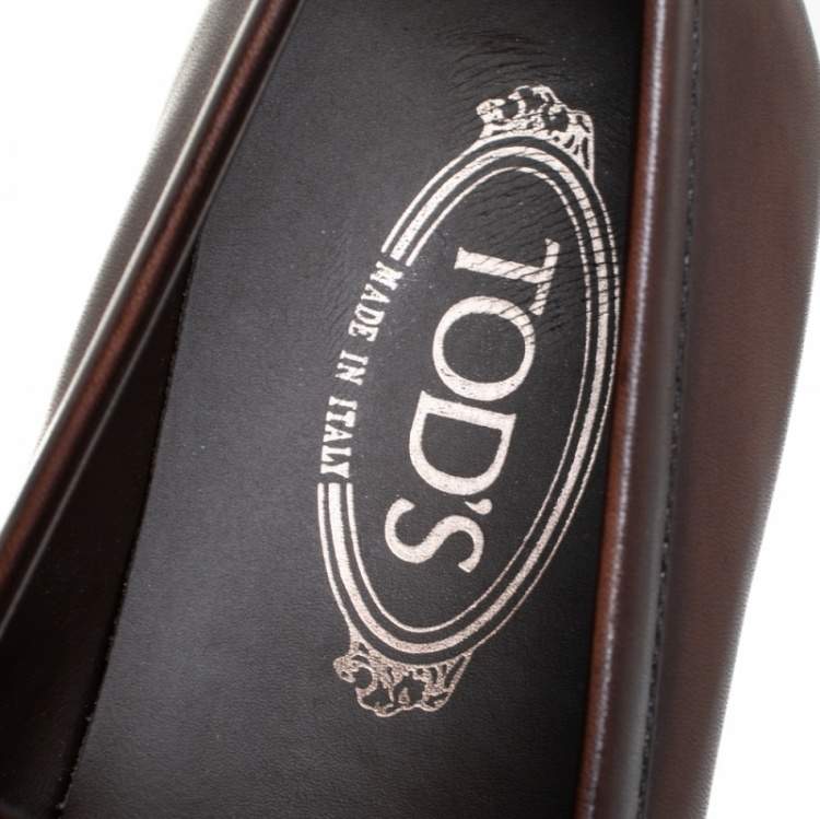 Pre Owned Tod's Brown Leather Horsebit Slip on Loafers Size 41.5