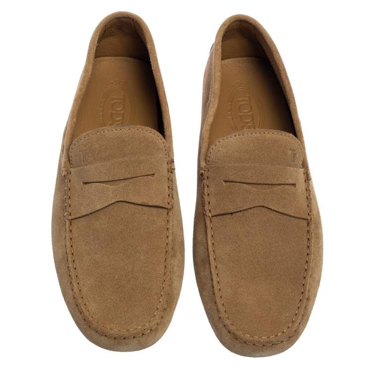Pre Owned Tod's Beige Suede Gommino Driving Loafers Size 43