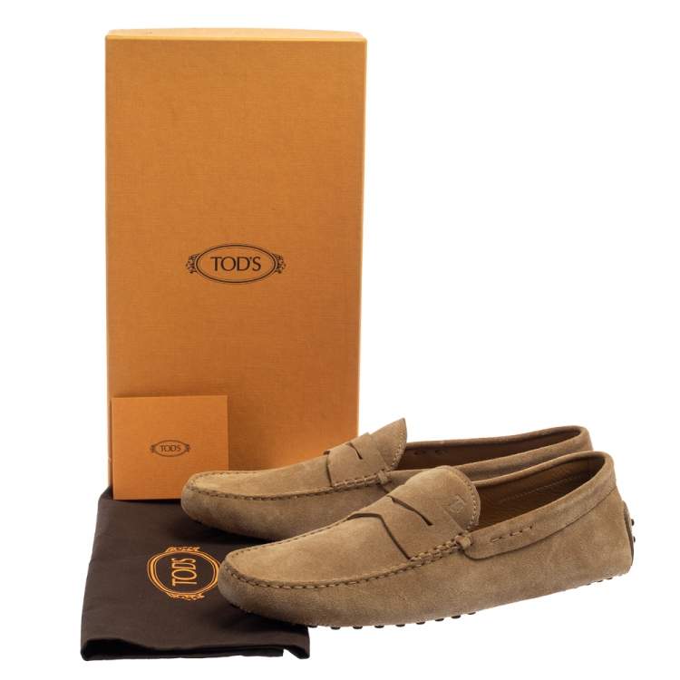 Pre Owned Tod's Beige Suede Gommino Driving Loafers Size 43