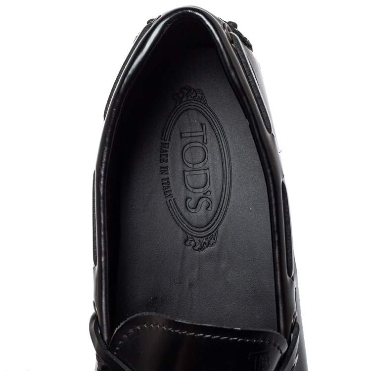 Pre Owned Tod's Black Leather City Gommino Bow Loafers Size 41