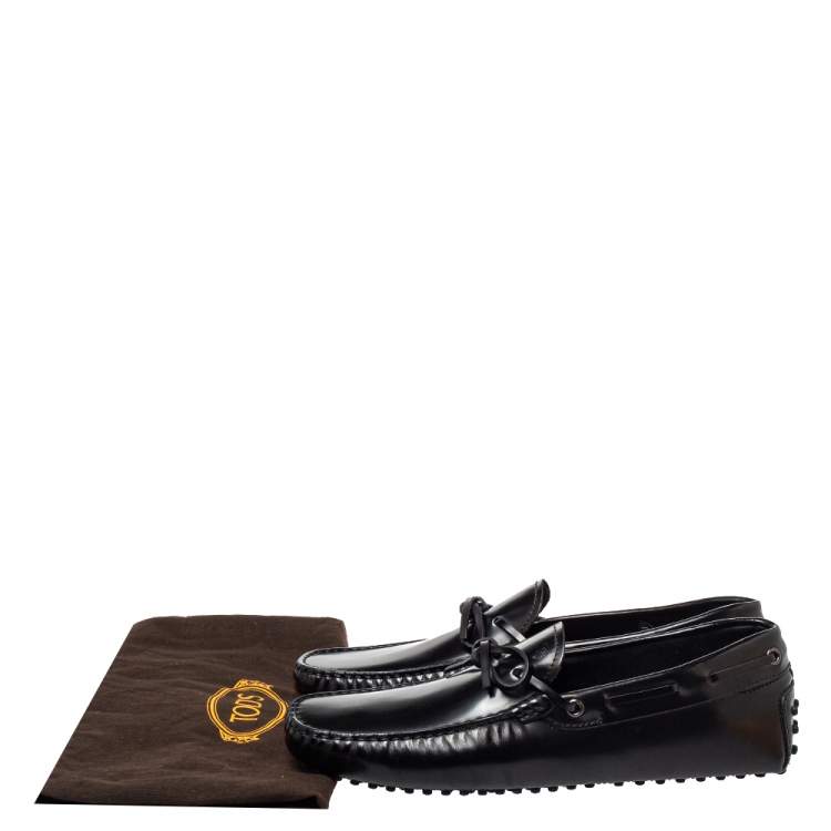 Pre Owned Tod's Black Leather City Gommino Bow Loafers Size 41