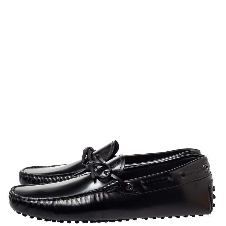 Pre Owned Tod's Black Leather City Gommino Bow Loafers Size 41