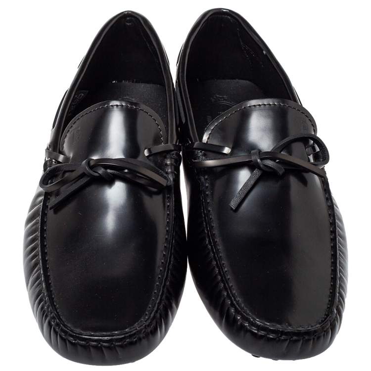 Pre Owned Tod's Black Leather City Gommino Bow Loafers Size 41