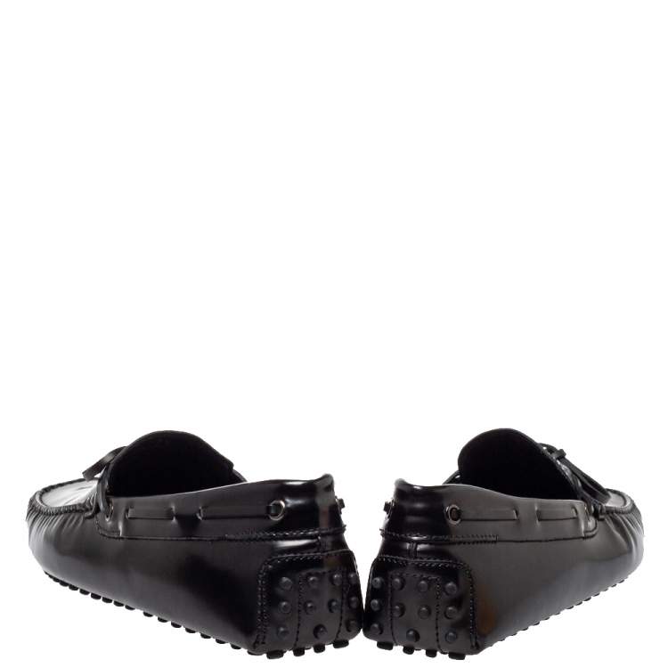 Pre Owned Tod's Black Leather City Gommino Bow Loafers Size 41