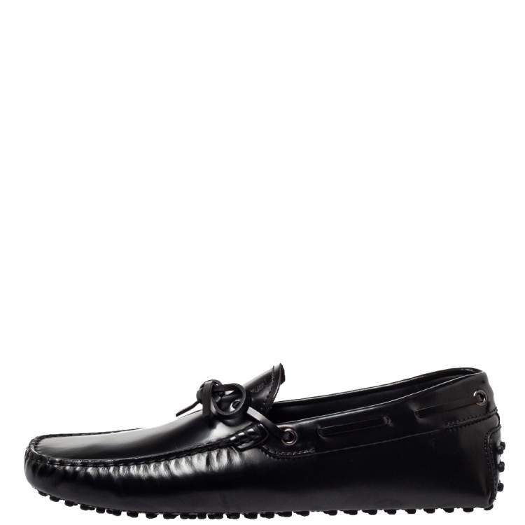 Pre Owned Tod's Black Leather City Gommino Bow Loafers Size 41