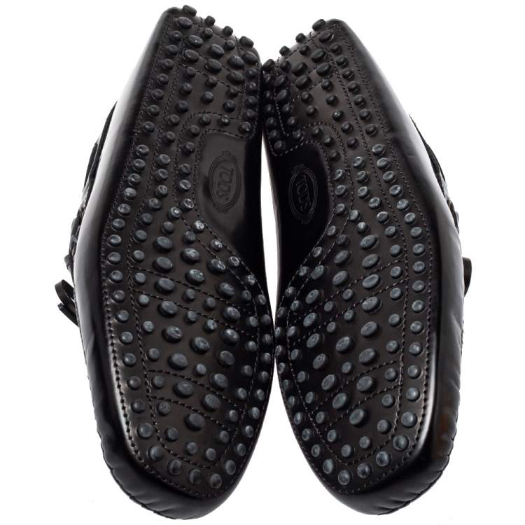 Pre Owned Tod's Black Leather City Gommino Bow Loafers Size 41