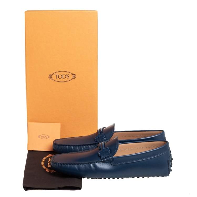 Pre Owned Tod's Blue Leather New Gommino Driving Loafers Size 42