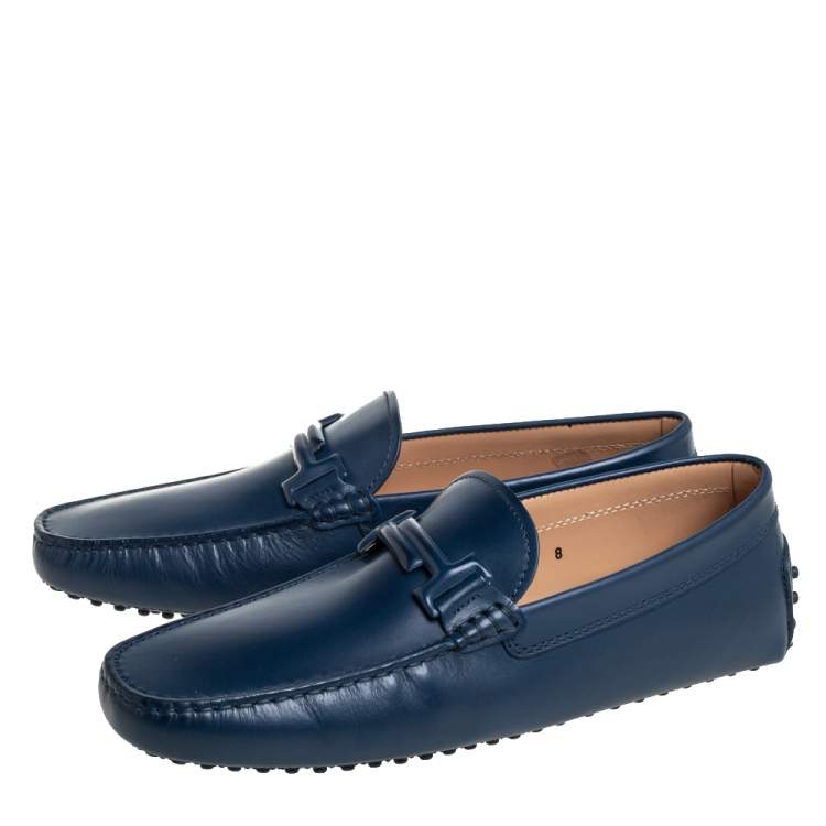 Pre Owned Tod's Blue Leather New Gommino Driving Loafers Size 42