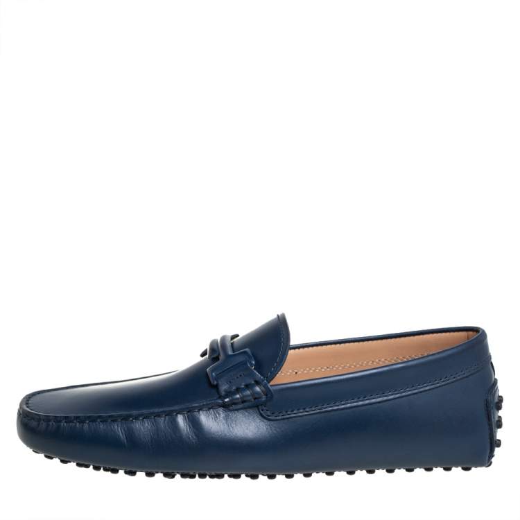 Pre Owned Tod's Blue Leather New Gommino Driving Loafers Size 42