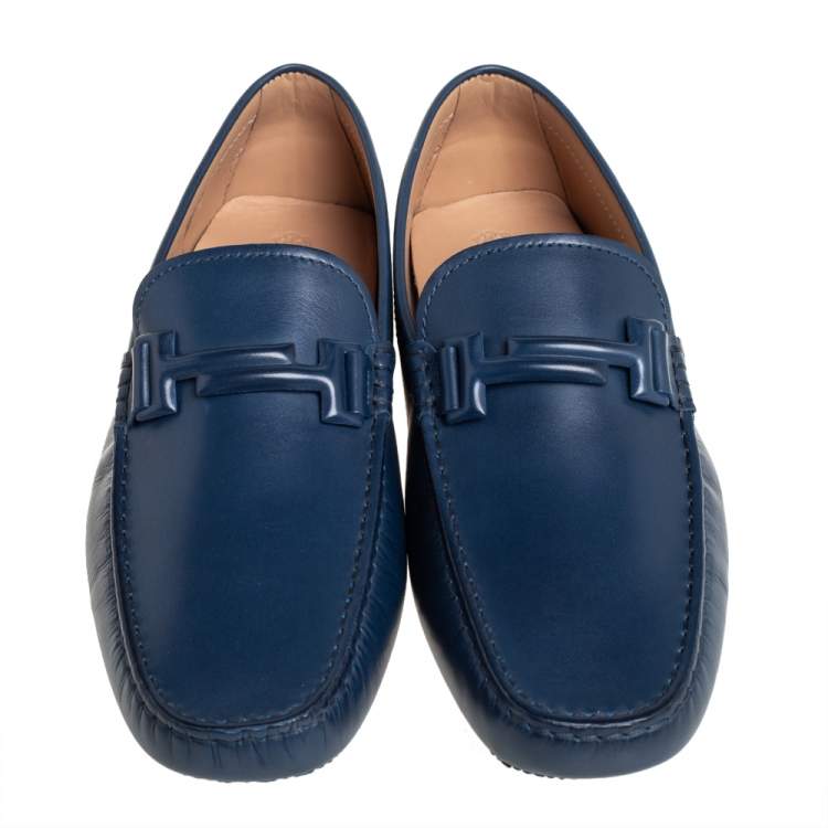 Pre Owned Tod's Blue Leather New Gommino Driving Loafers Size 42