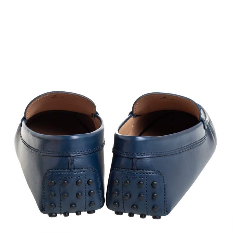 Pre Owned Tod's Blue Leather New Gommino Driving Loafers Size 42